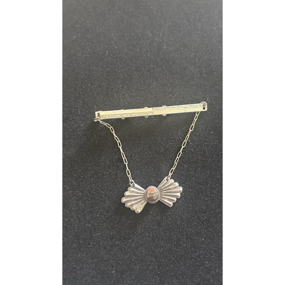 Vintage Art Deco Sterling Silver Bar Collar Clip Tie Clip Central Carnelian 1940 - Picture 4 of 12